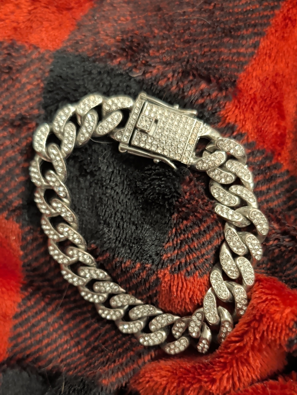 Pave Cuban Link Bracelet - Silver Tone with Clear Stones